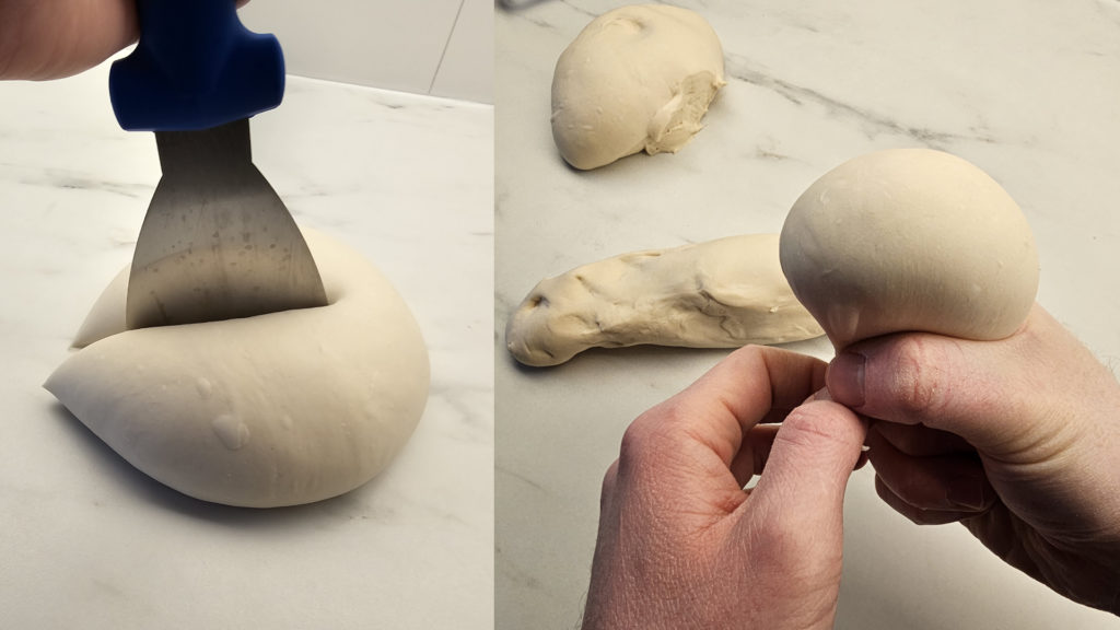 Dividing the pizza dough into porsion-sized pizza dough balls 