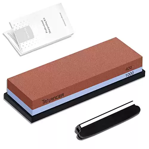 Whetstone 400/1000 Knife Sharpening Stone, 2-Sided Knife Sharpener, Trilancer Japanese Style Waterstone Kit, Angle Guide and Rubber Base Included