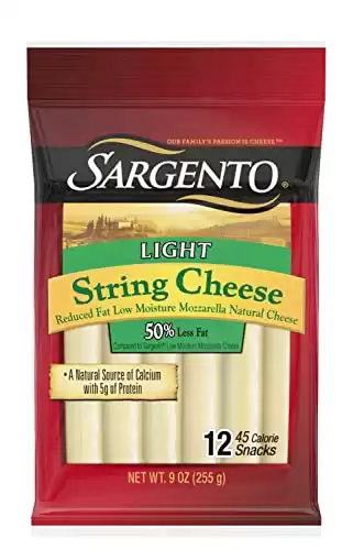 Sargento Reduced Fat Low Moisture Part-Skim Mozzarella Natural Cheese Light String Cheese Snacks, 12-Count