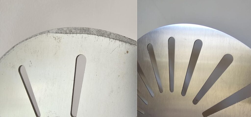 Comperasion between the Ooni aluminum turning peel and Gi metal stainless steel, showing how the Ooni peel is waring down