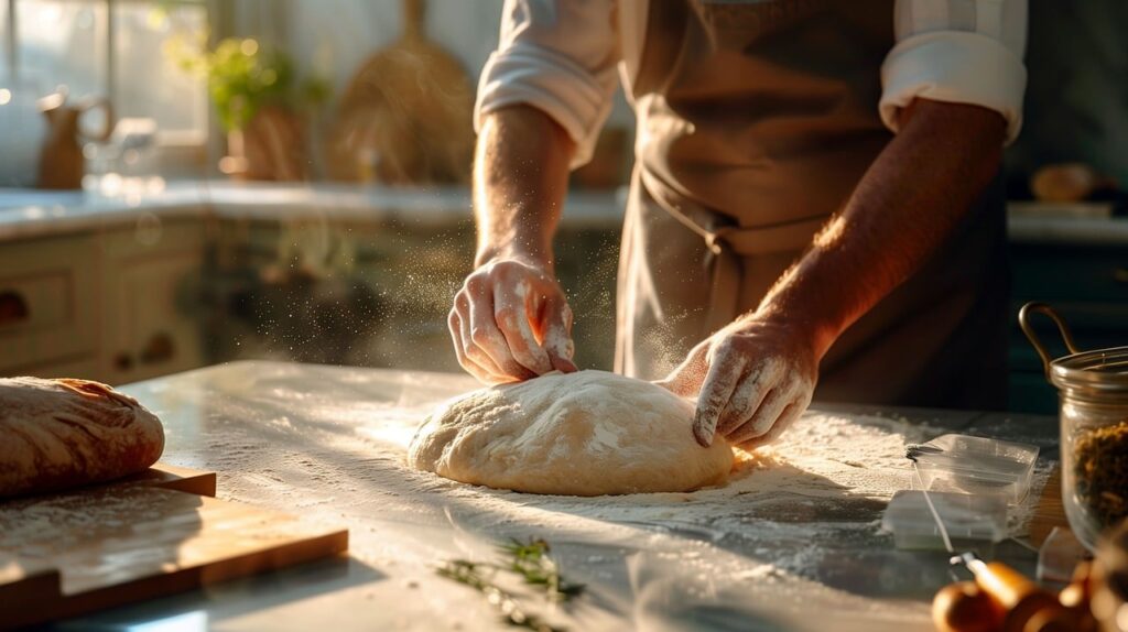 Baker kneading dough